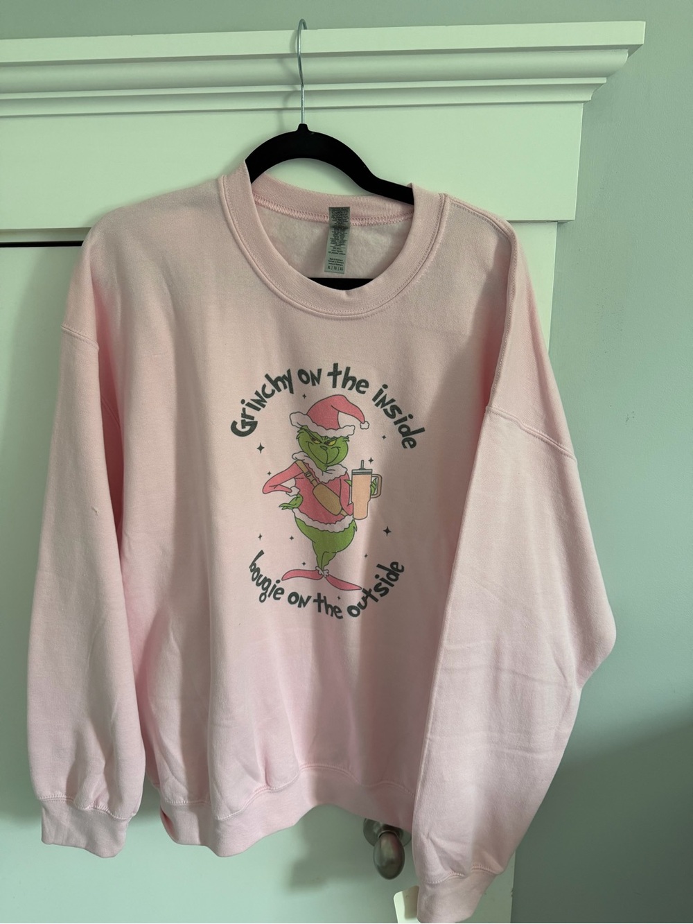 Gildan Light Pink Grinch Graphic Crewneck Sweatshirt